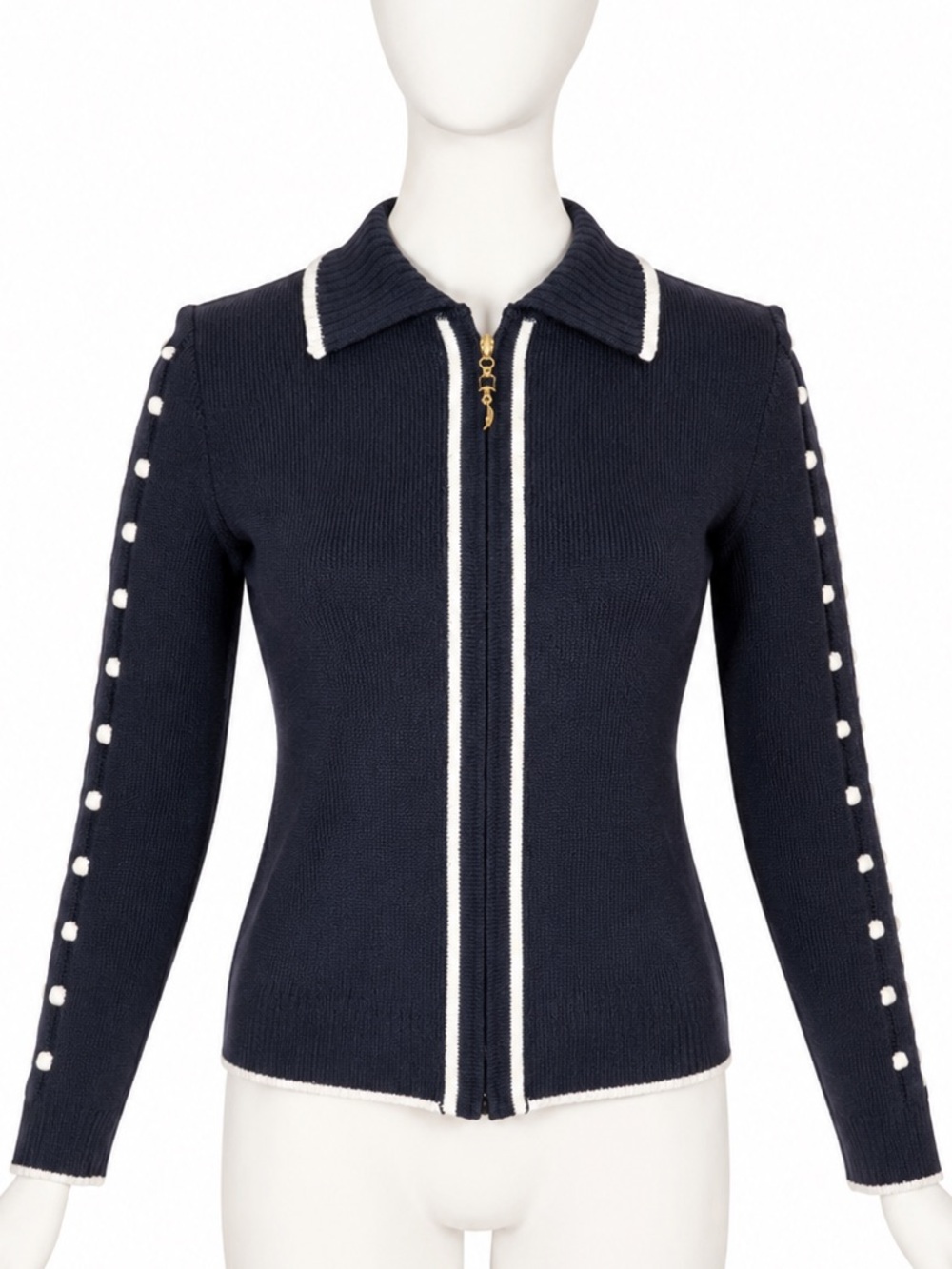 St. John Collection Black Knit Jacket With White Popcorn Trim - Size 2
